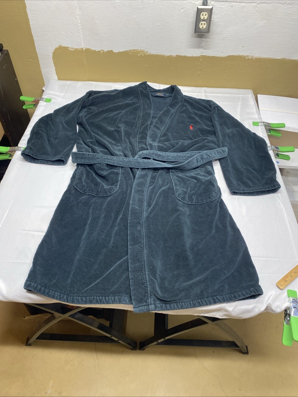 Polo Ralph Lauren Night Robe Size L/XL Green Cotton Velour Lounge! Red Pony!